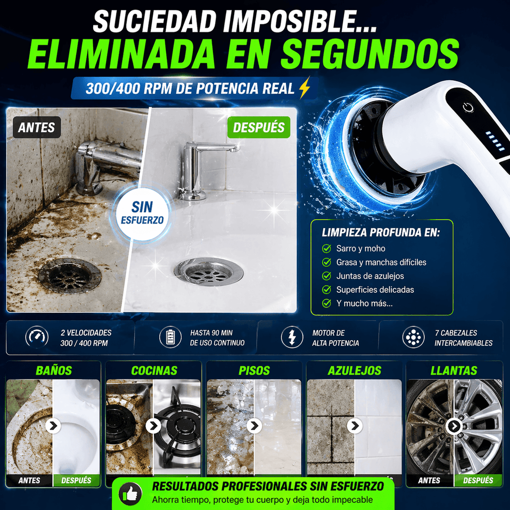 Cepillo de Limpieza Eléctrico Inalámbrico 7 en 1 – Potencia y Versatilidad para el Hogar