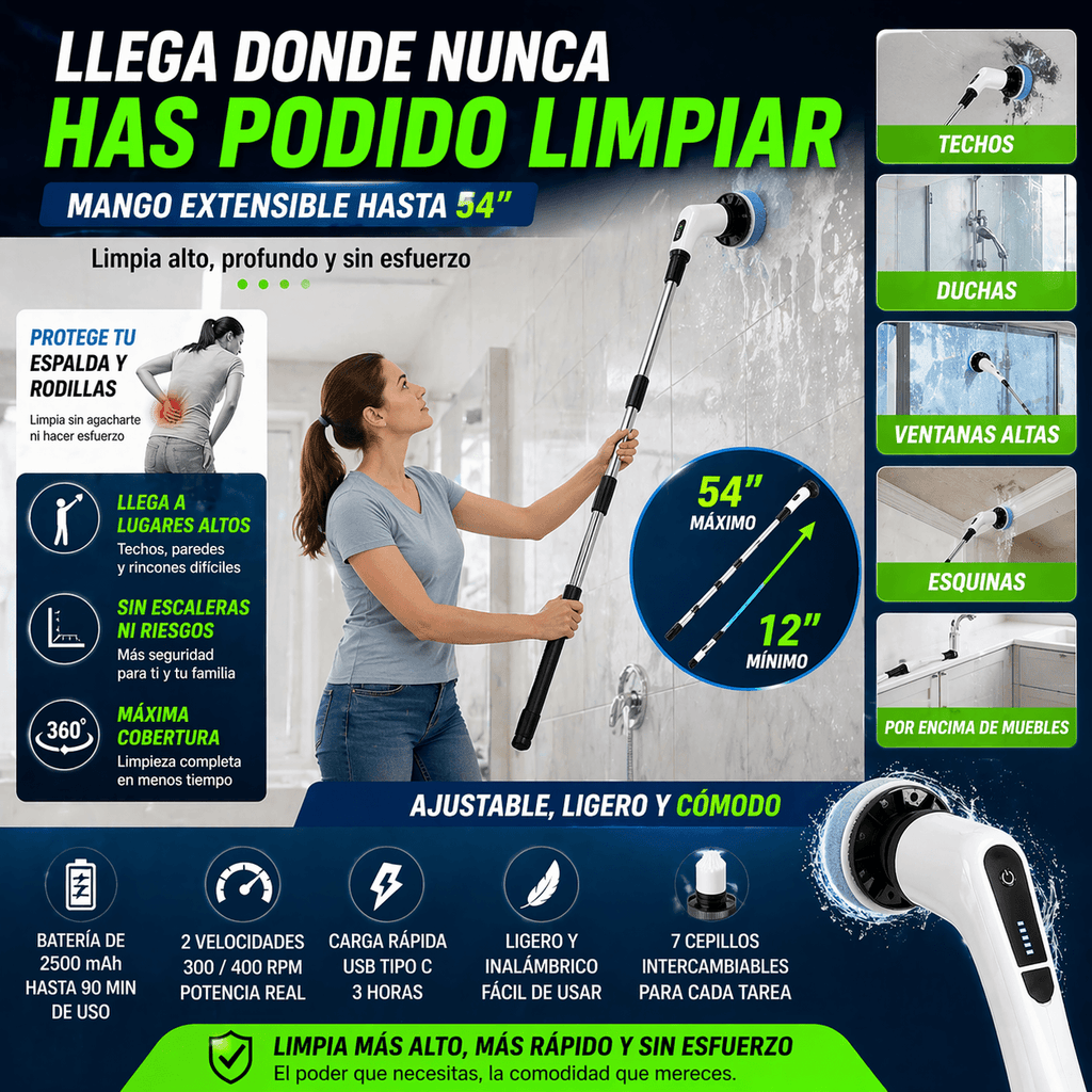 Cepillo de Limpieza Eléctrico Inalámbrico 7 en 1 – Potencia y Versatilidad para el Hogar