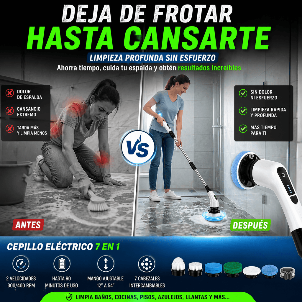 Cepillo de Limpieza Eléctrico Inalámbrico 7 en 1 – Potencia y Versatilidad para el Hogar