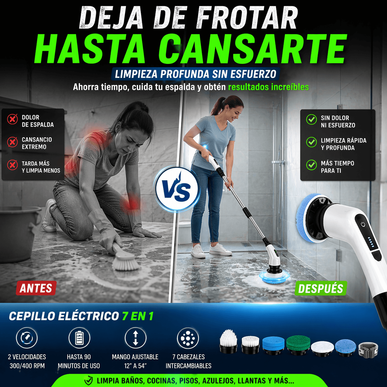 Cepillo de Limpieza Eléctrico Inalámbrico 7 en 1 – Potencia y Versatilidad para el Hogar
