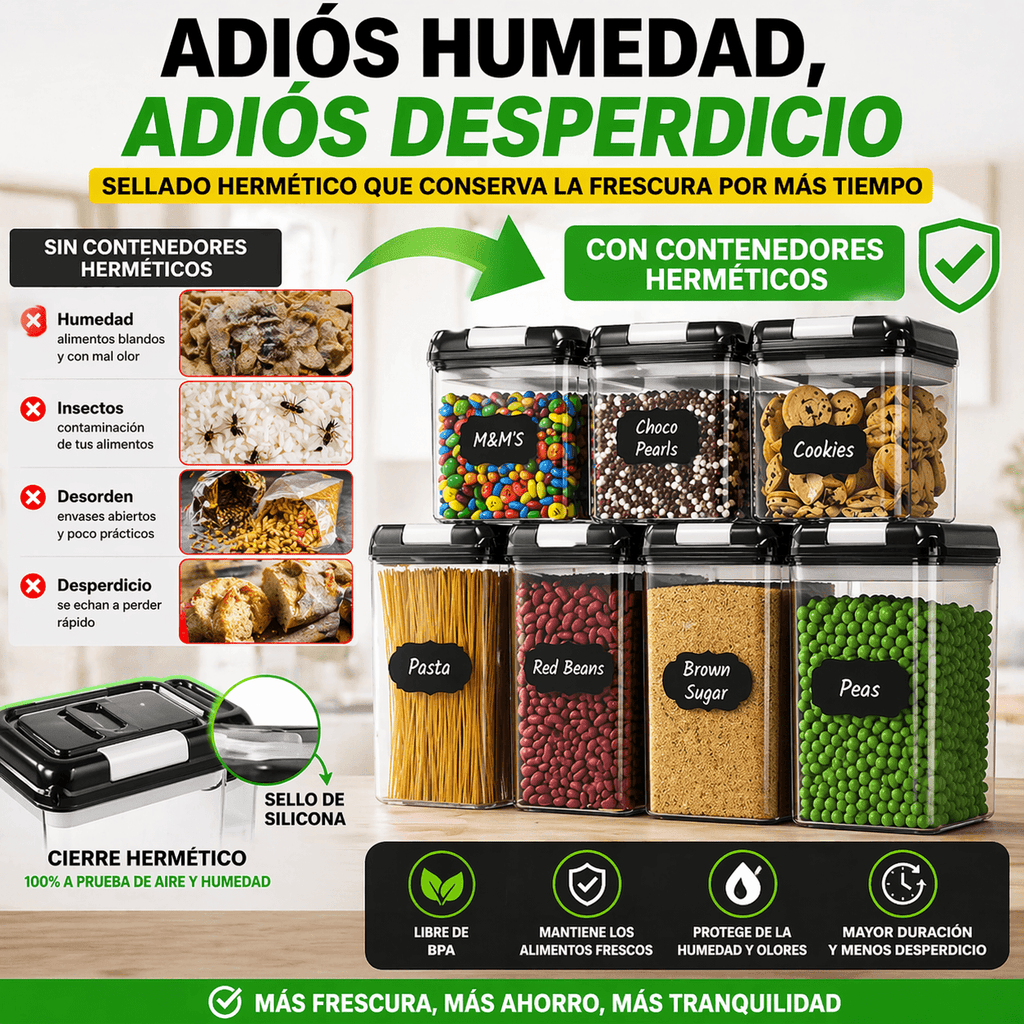 Set de 7 Contenedores Herméticos para Alimentos Secos – Organización y Frescura en tu Cocina