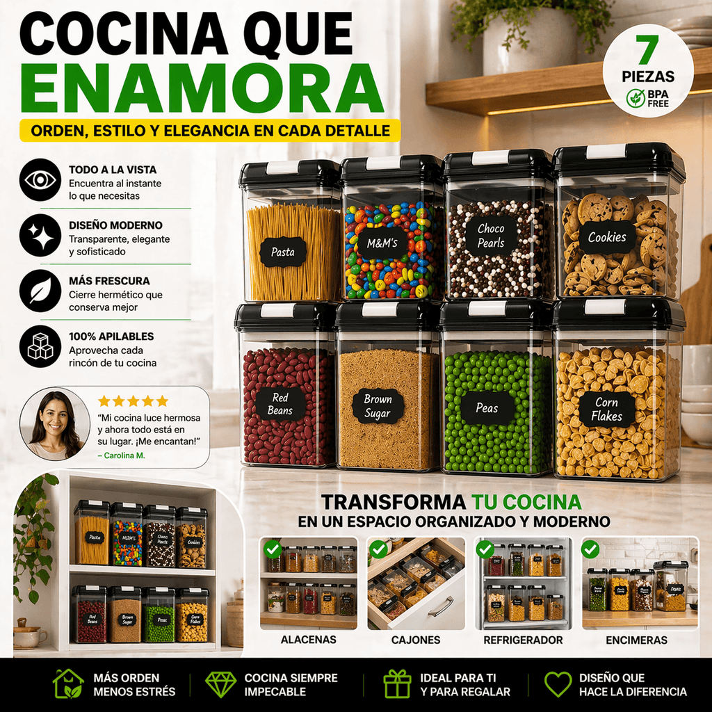 Set de 7 Contenedores Herméticos para Alimentos Secos – Organización y Frescura en tu Cocina