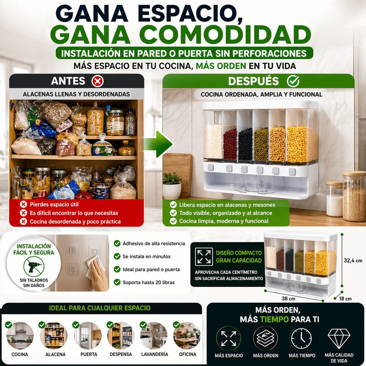 Dispensador de Granos y Cereales Hermético – Organización y Frescura para tu Cocina