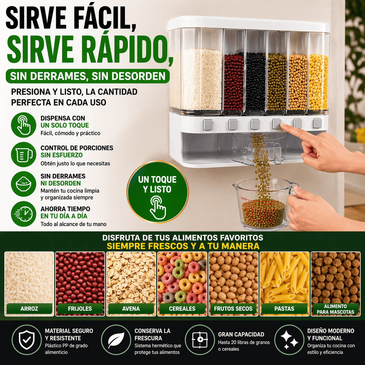 Dispensador de Granos y Cereales Hermético – Organización y Frescura para tu Cocina
