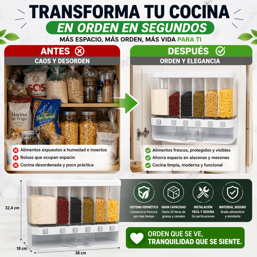 Dispensador de Granos y Cereales Hermético – Organización y Frescura para tu Cocina